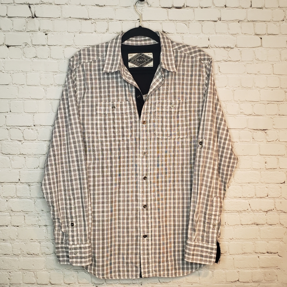 Dravus Button Down Casual Shirt Med Black&White